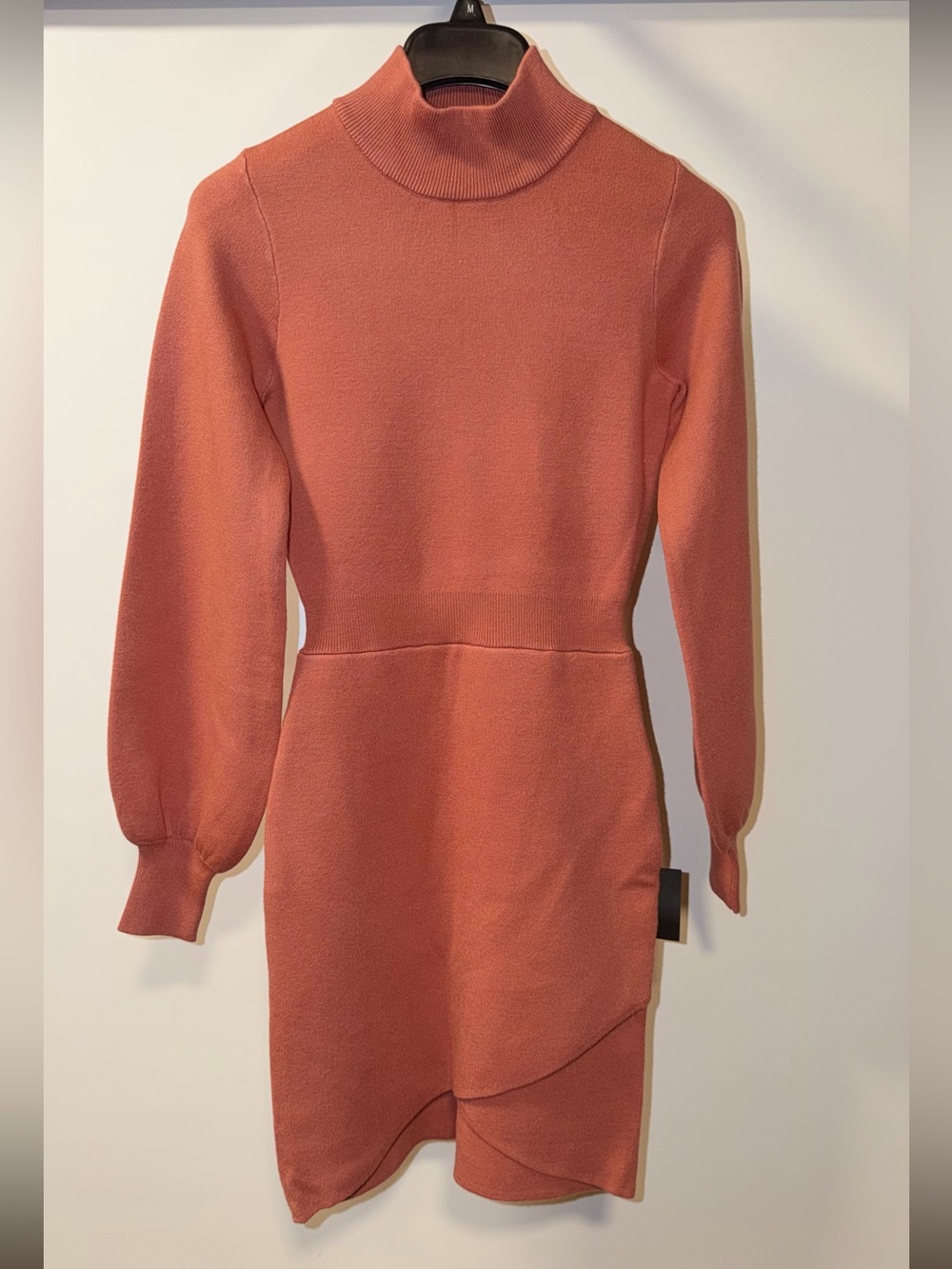 Lulu's Coral Knit Turtleneck Long-Sleeve Dress